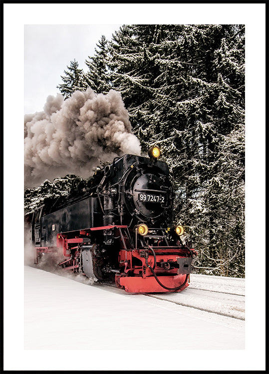 Steam Train in Snowy Forest Poster - Posterbox.dk