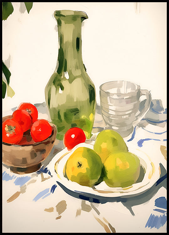 Still Life with Pears and Tomatoes, Sunny Kitchen Table Poster - Posterbox.dk