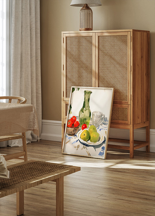 Still Life with Pears and Tomatoes, Sunny Kitchen Table Poster - Posterbox.dk