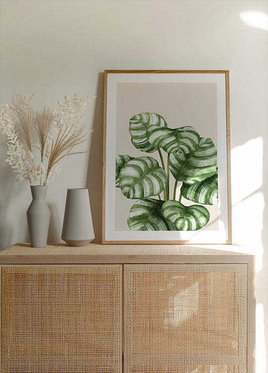 Striped Green Leaves Botanical Poster - Posterbox.dk