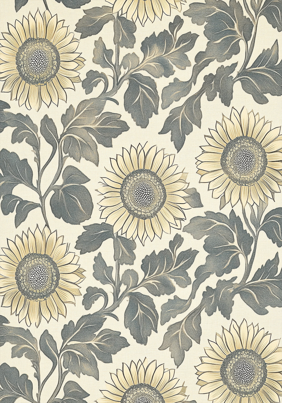 Sunflower Botanical Vintage Pattern Cream Poster - Posterbox.dk