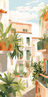 Sunlit Balconies, Mediterranean Courtyard Poster - Posterbox.dk