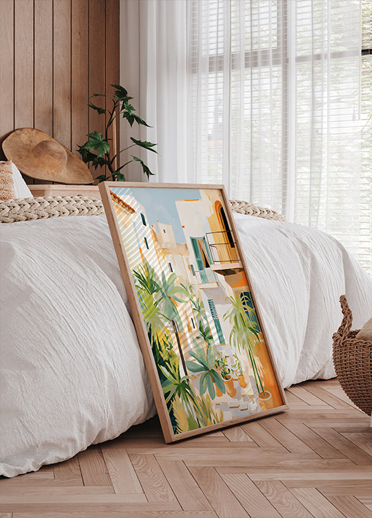 Sunlit Courtyard, Mediterranean terrace Poster - Posterbox.dk