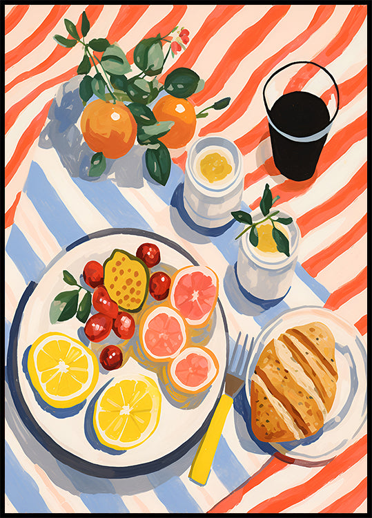 Sunny Breakfast, citrus and croissant art Poster - Posterbox.dk