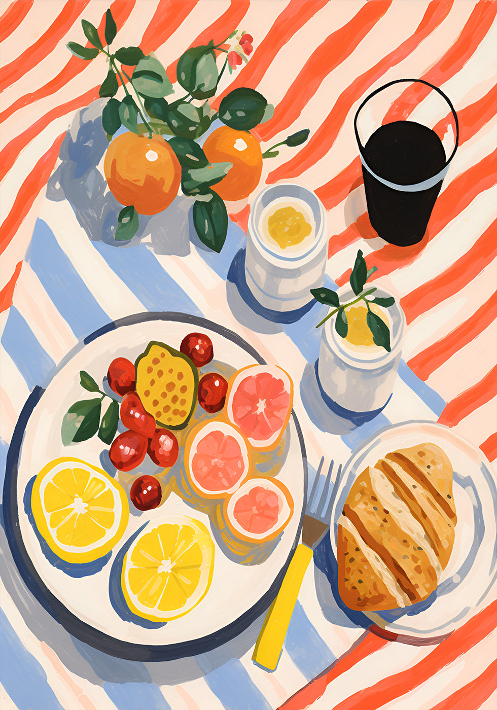 Sunny Breakfast, citrus and croissant art Poster - Posterbox.dk