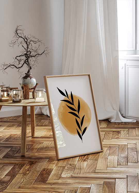 Sunrise Branch, Minimalist Botanical Sun Poster - Posterbox.dk