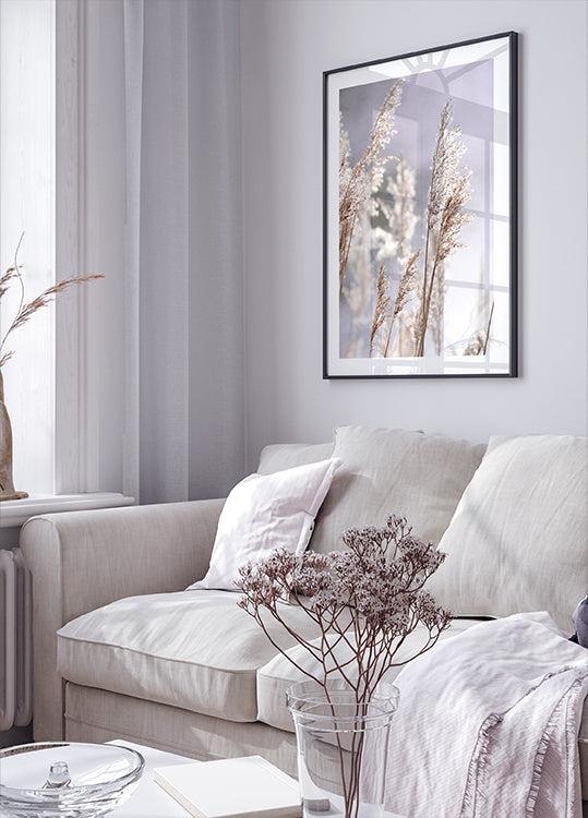 Sunset in the Field, Pampas Grass Nature Poster - Posterbox.dk