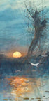 Sunset Over The Pond With Storks Poster - Posterbox.dk