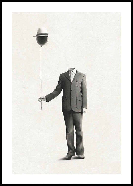 Surreal Absence, headless man with balloon head Poster - Posterbox.dk