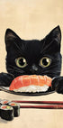 Sushi Lover Cat, Japanese-Inspired Feline Art Poster - Posterbox.dk