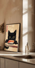 Sushi Lover Cat, Japanese-Inspired Feline Art Poster - Posterbox.dk
