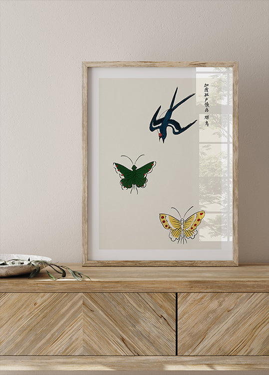 Swallow and Butterflies Print, Taguchi Tomoki Japanese Art Poster - Posterbox.dk