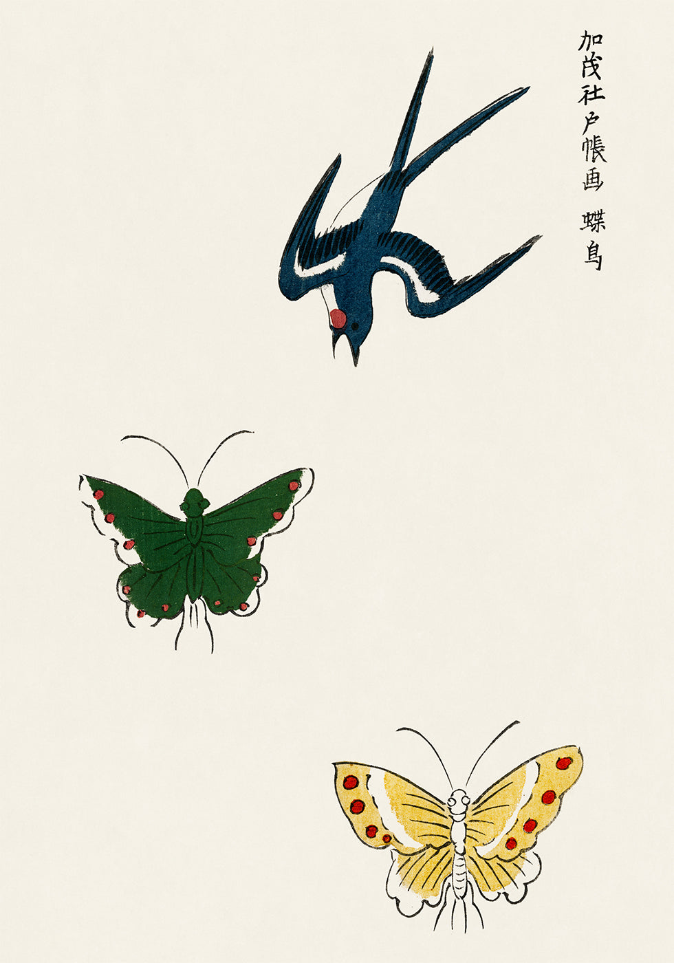 Swallow and Butterflies Print, Taguchi Tomoki Japanese Art Poster - Posterbox.dk