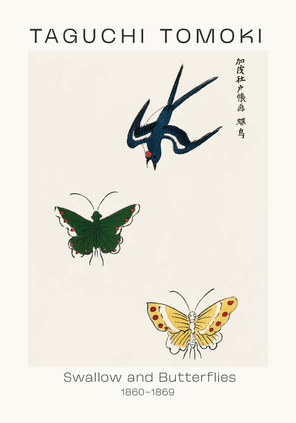 Swallow and Butterflies, Taguchi Tomoki 1860–1869 Poster - Posterbox.dk