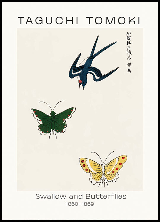 Swallow and Butterflies, Taguchi Tomoki 1860–1869 Poster - Posterbox.dk
