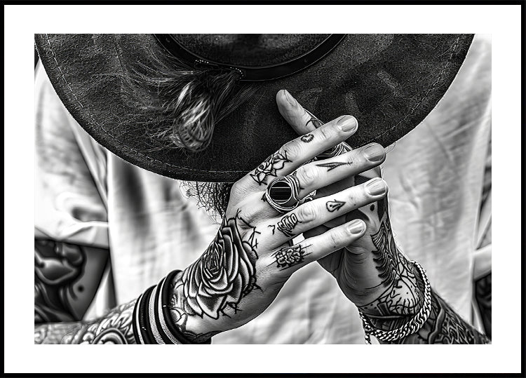 Tattooed Hands and Hat Poster - Posterbox.dk