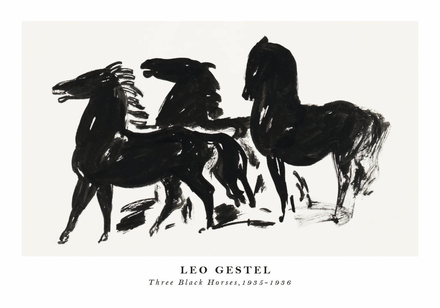 Three Black Horses, Dynamic Ink Sketch By Leo Gestel 1935–1936 Poster - Posterbox.dk