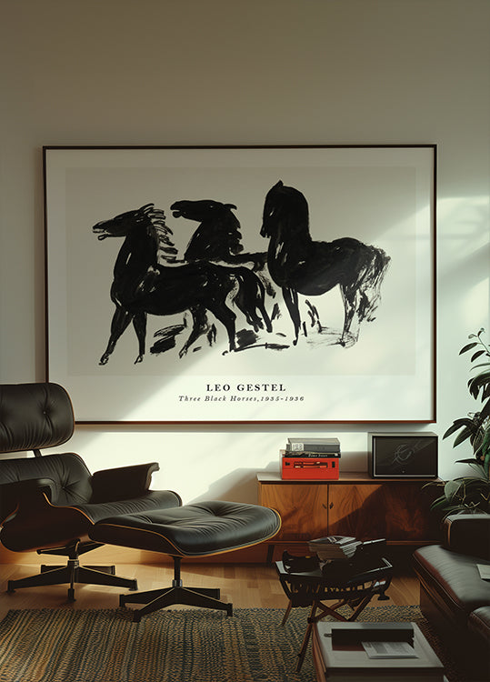 Three Black Horses, Dynamic Ink Sketch By Leo Gestel 1935–1936 Poster - Posterbox.dk