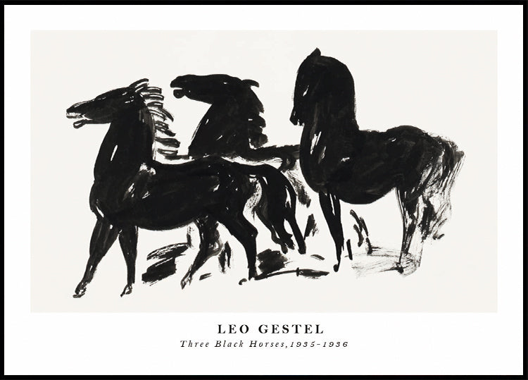 Three Black Horses, Dynamic Ink Sketch By Leo Gestel 1935–1936 Poster - Posterbox.dk