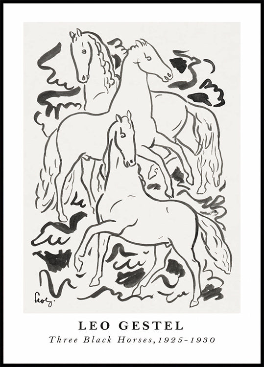 Three Black Horses, Leo Gestel Poster - Posterbox.dk