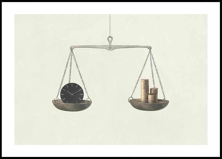 Time or Money, surreal balance scale Poster - Posterbox.dk
