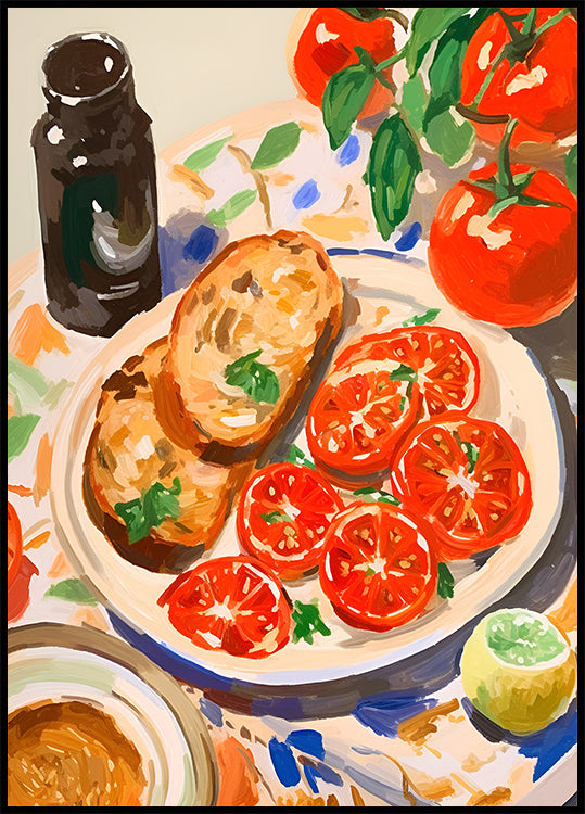 Tomatoes and Toast, Mediterranean kitchen Poster - Posterbox.dk