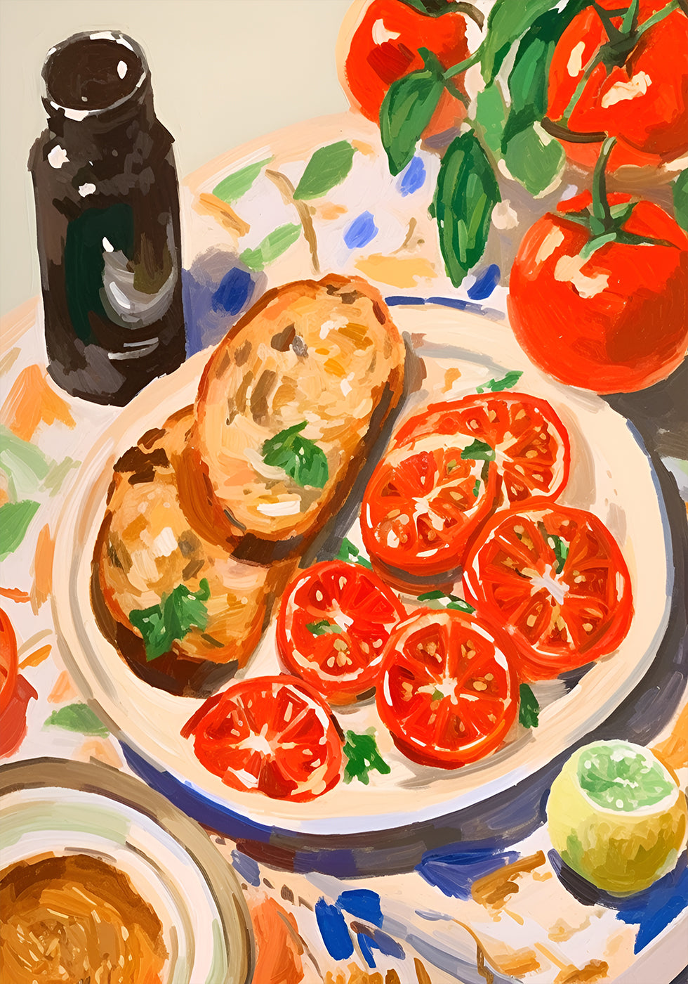 Tomatoes and Toast, Mediterranean kitchen Poster - Posterbox.dk