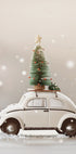 a white car with a Christmas tree on top of it