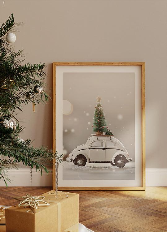 a picture of a car with a Christmas tree on top