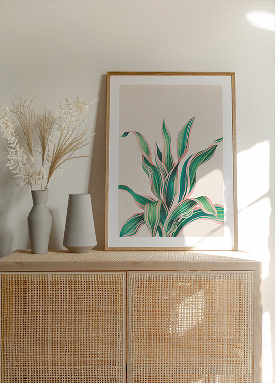 Tropical Green Pink Plant Poster - Posterbox.dk