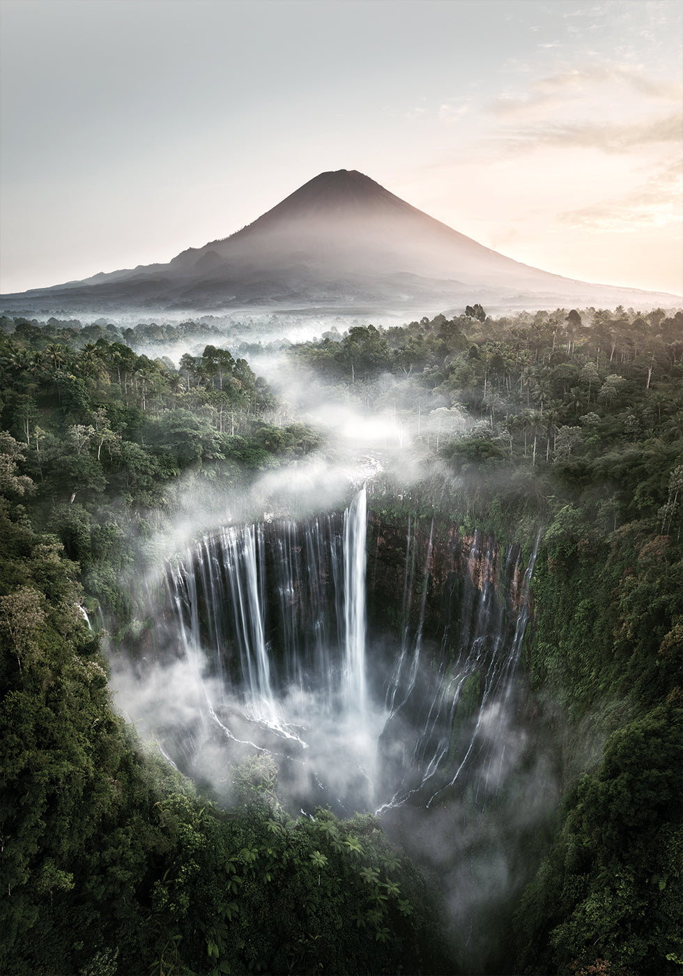 Tumpak Sewu Waterfalls and Mount Semeru Poster - Posterbox.dk