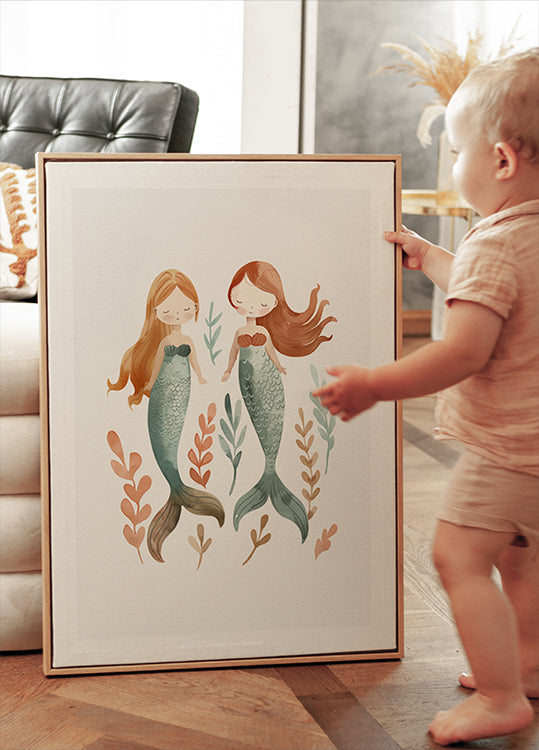 Twin Mermaids, underwater girls Poster - Posterbox.dk