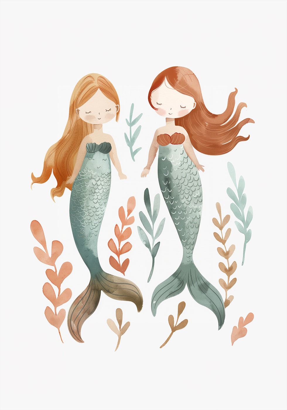 Twin Mermaids, underwater girls Poster - Posterbox.dk