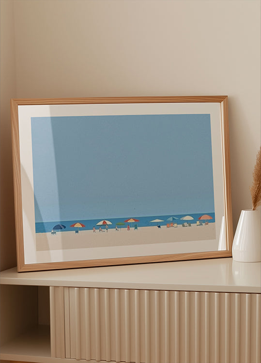 Umbrellas on the Shore Poster - Posterbox.dk