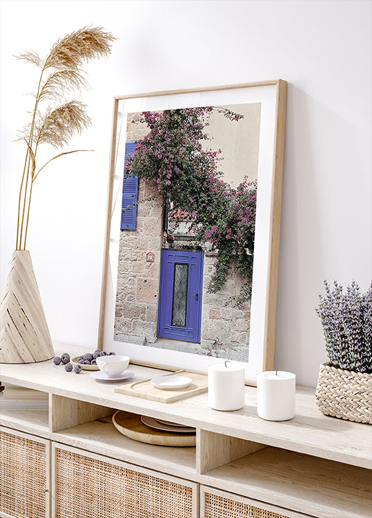 Vibrant Doorway with Bougainvillea Poster - Posterbox.dk