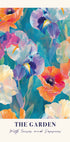 a painting of colorful flowers with the words, the garden