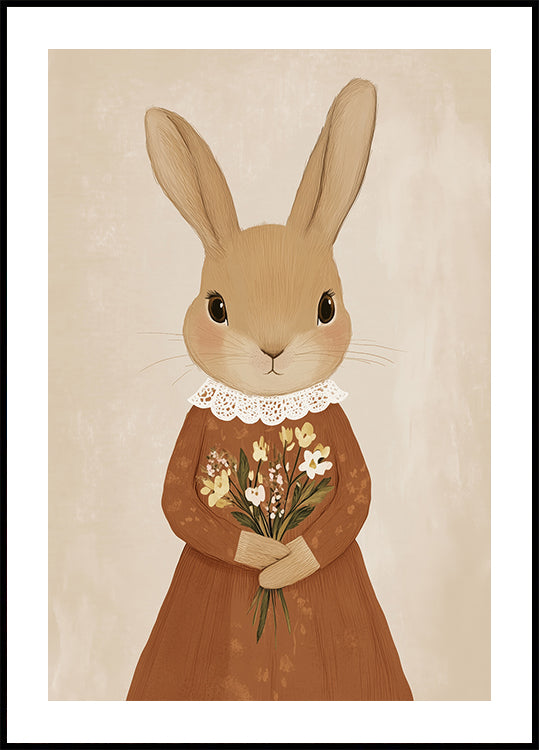 Vintage Bunny with Flowers Poster - Posterbox.dk