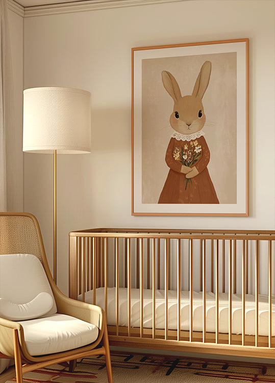 Vintage Bunny with Flowers Poster - Posterbox.dk