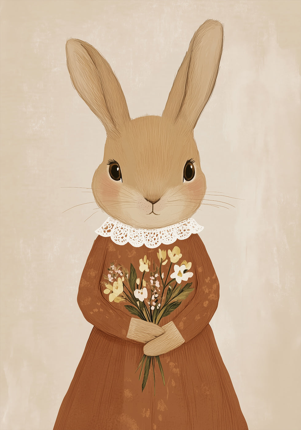 Vintage Bunny with Flowers Poster - Posterbox.dk