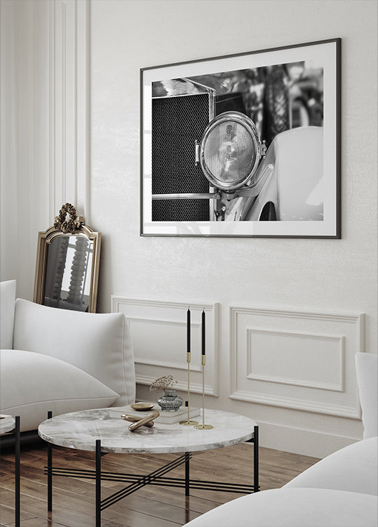 Vintage Elegance, Classic Car Headlamp Poster - Posterbox.dk