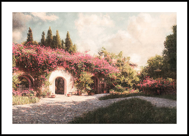 Vintage Floral Courtyard, Romantic Nature Poster - Posterbox.dk