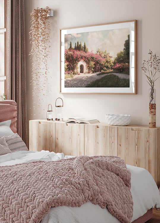 Vintage Floral Courtyard, Romantic Nature Poster - Posterbox.dk