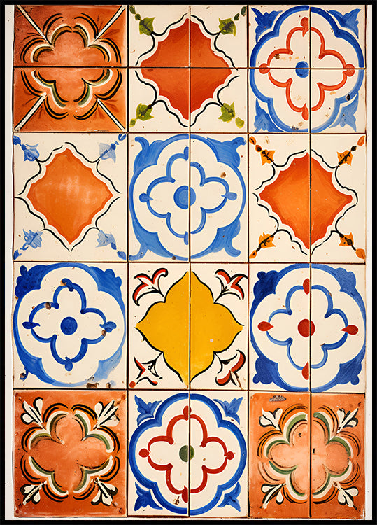 Vintage Mediterranean Tiles, Colorful Ceramic Patter Poster - Posterbox.dk