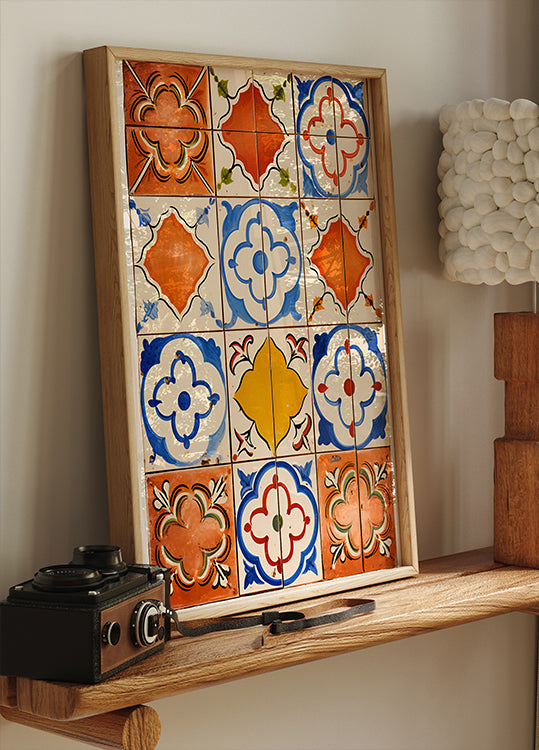 Vintage Mediterranean Tiles, Colorful Ceramic Patter Poster - Posterbox.dk