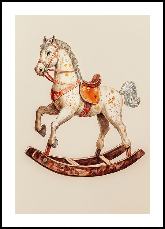 Vintage Rocking Horse, Classic Wooden Toy Poster - Posterbox.dk