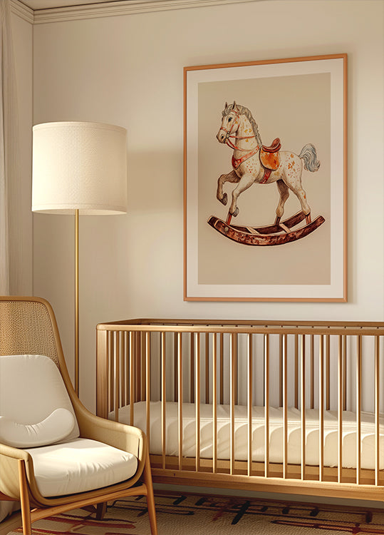 Vintage Rocking Horse, Classic Wooden Toy Poster - Posterbox.dk