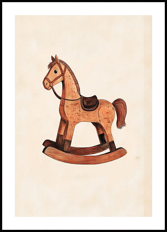 Vintage Rocking Horse Wooden Toy Poster - Posterbox.dk