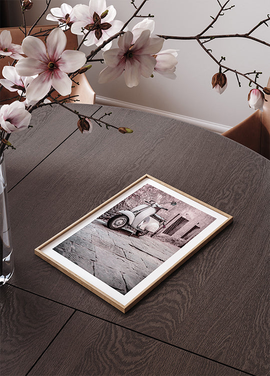 Vintage Scooter in Cobblestone Alley Poster - Posterbox.dk