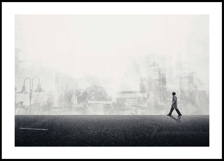 Walking the Streets Poster, Minimalist Urban Surreal Wall Art Poster - Posterbox.dk