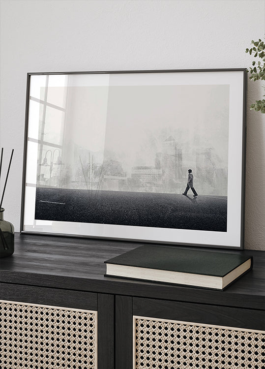Walking the Streets Poster, Minimalist Urban Surreal Wall Art Poster - Posterbox.dk
